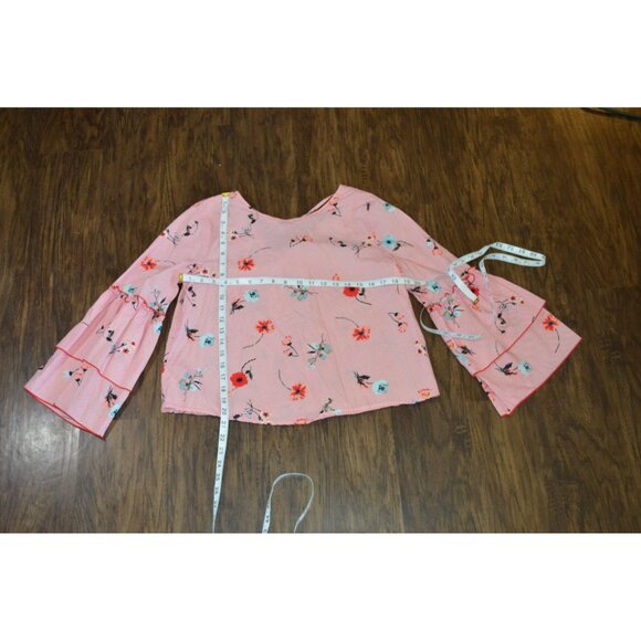 Loft Outlet Petite Red Striped Floral Blouse Bell Sleeve Women Sz Small Top READ - Picture 3 of 7